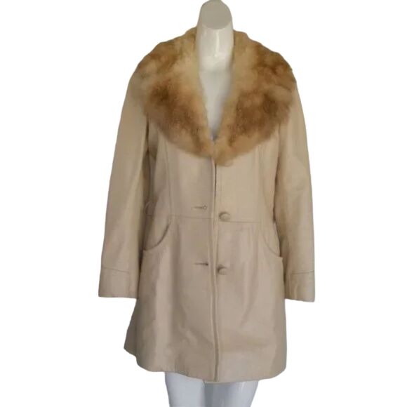 PETER CARUSO Leather Jacket/Coat, S, Tan Body, Fox Fur collar, Pockets - Picture 11 of 15
